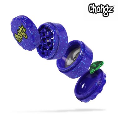 Chongz Yellow Logo 60mm 4-Part Sifter Grinder (Purple with Blue Splashes)